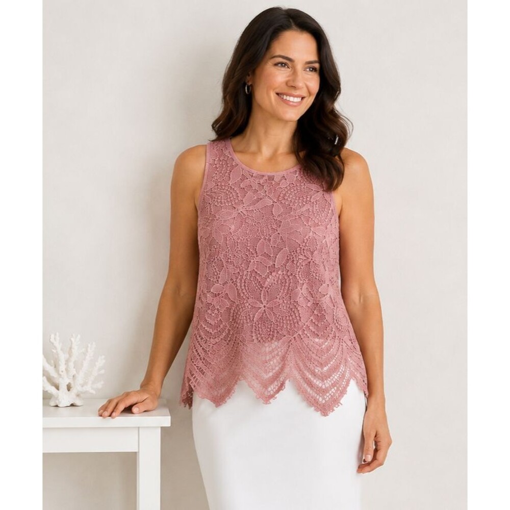 Express Tank Womens Small Pink Rose Crochet Overlay Tan Lining Party Formal